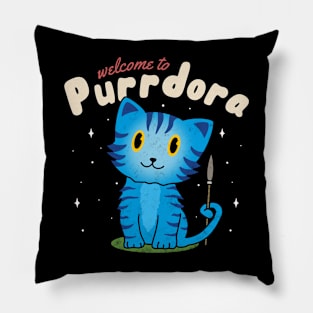 Welcome to Purrdora (Black Outline) Pillow