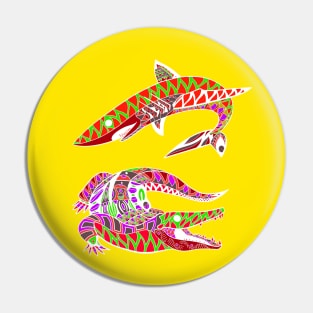 shark and gator crocodile in swamp sketch art ecopop Pin