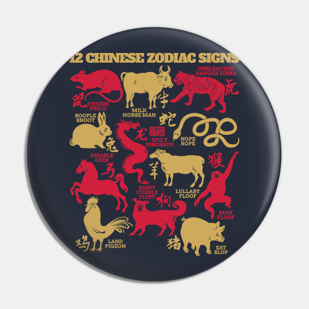 NEW FUNNY ANIMAL NAME MEMES 12 CHINESE ZODIAC SIGNS - Funny 12 Chinese Zodiac Signs - Pin | TeePublic NEW FUNNY ANIMAL NAME MEMES 12 CHINESE ZODIAC SIGNS - Funny 12 Chinese Zodiac Signs - Pin | TeePublic