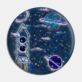 galaxy space rocket print Pin