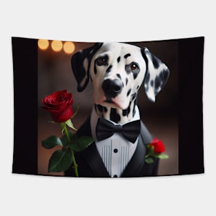 Dalmatian wearing tuxedo and bow tie with red rose Tapestry