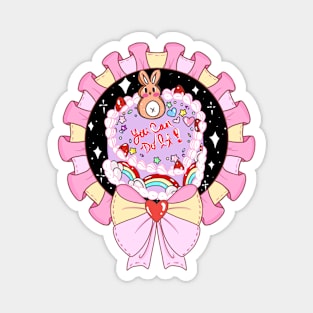 Cute Pastel Birthday Cake and Bunny Magnet