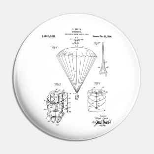 Parachute Patent - Sky Diving Art - Black And White Pin