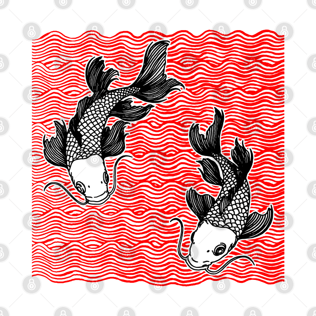 Double Koi Fish Great Wave Tattoo Red Blk by ebayson74@gmail.com