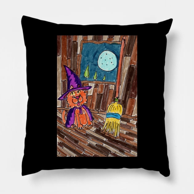 Witch Kitty Pillow by ConidiArt