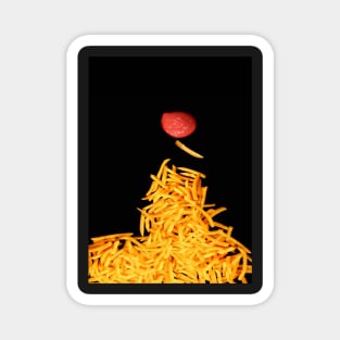 Fries and tomato sauce black background. Magnet