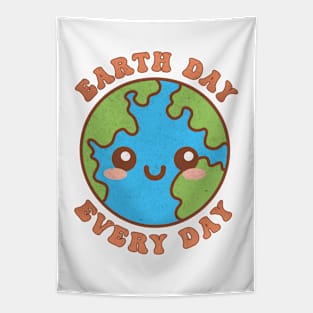 Earth Day Every Day Funny Kawaii Cute Earth Tapestry