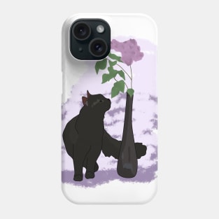 Black cat and lilac flowers Phone Case