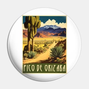 Pico De Orizaba Mexico Vintage Travel Art Poster Pin