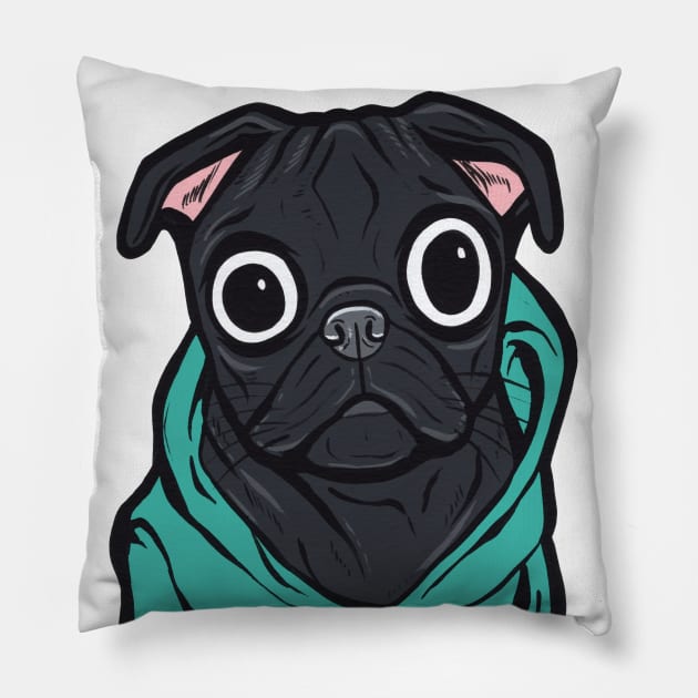 Black Pug Hoodie Pillow by turddemon