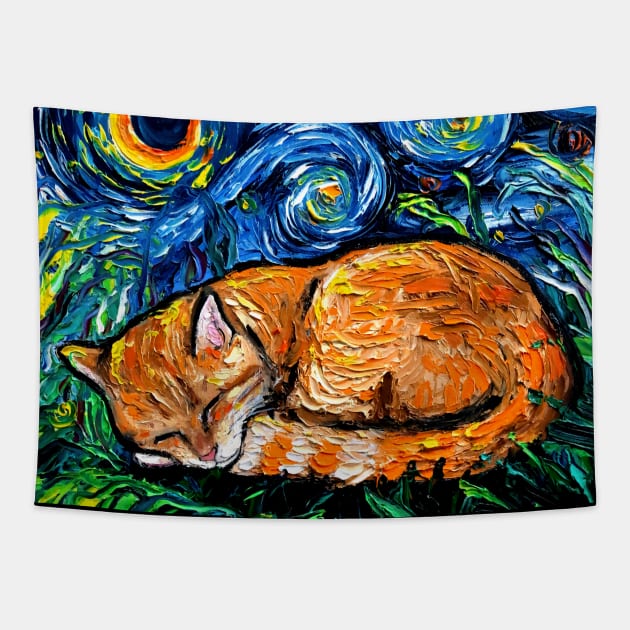 Orange Tabby Night full image Tapestry by sagittariusgallery