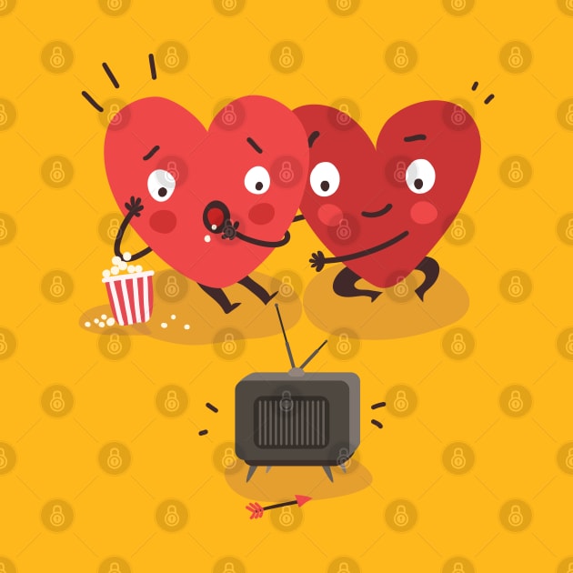 Two happy hearts watching TV together by Animatarka