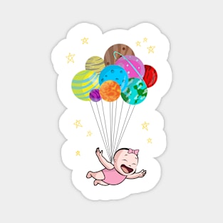 Space Travel Happy Flying Baby Balloon Planets Magnet