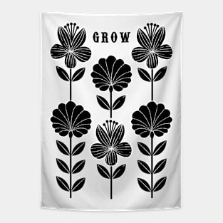 Grow Flowers Black Tapestry