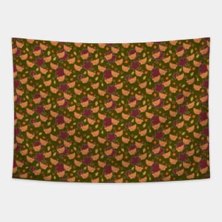 Cute Brown Fall Chicken Pattern Tapestry