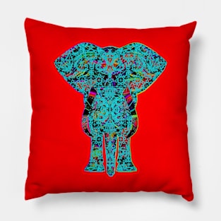 Rainbow Blue Elephant in Red Pillow