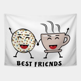 Best Friends - Donut And Coffee - Funny Character Illustration Tapestry