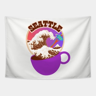 Seattle. Great Wave of Coffee in a Purple Cup. Tapestry