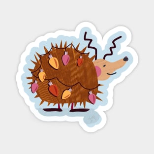 Cute winter hedgehog with christmas lights - red, yellow, pink, brown, blue Magnet