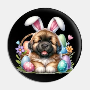 Puppy Newfoundland Bunny Ears Easter Eggs Happy Easter Day Pin