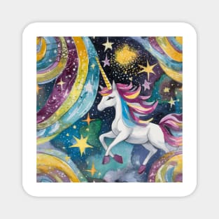 Geometric pattern of curved seamless stripes making a starry night with galaxy, stars and unicorns Magnet