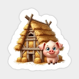 Cute Little Piggy in a house made of straw Magnet