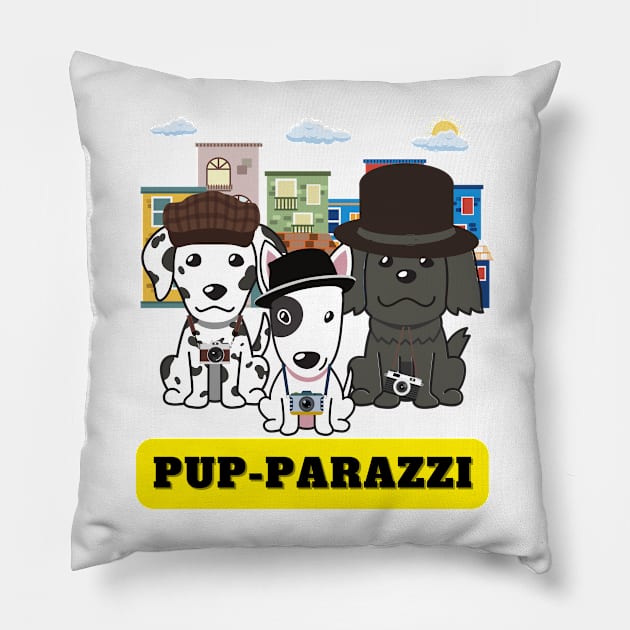 Pup-parazzi street - dalmatian bull terrier sheepdog Pillow by Pet Station