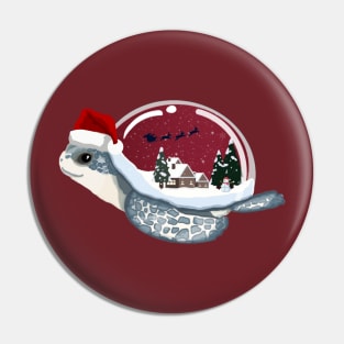 Santa Turtle Snow Globe Pin