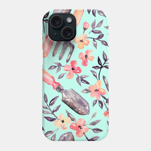 Spring Gardening - peach blossoms on mint Phone Case by micklyn