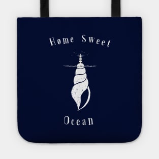 Home Sweet Ocean with a Lighthouse and a Sea Snail under the Sea Tote