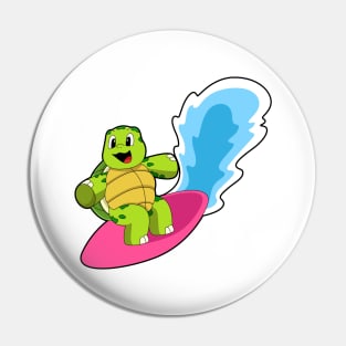 Turtle as Surfer with Surfboard Pin