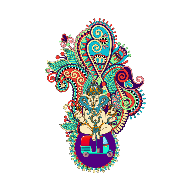 Ganesh Elephant God Paisley and TukTuk by TammyWinandArt