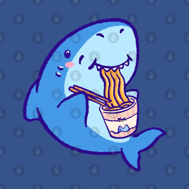 Cute shark eating ramen by Tinyarts