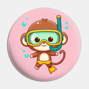 Cute monkey Snorkeling Pin