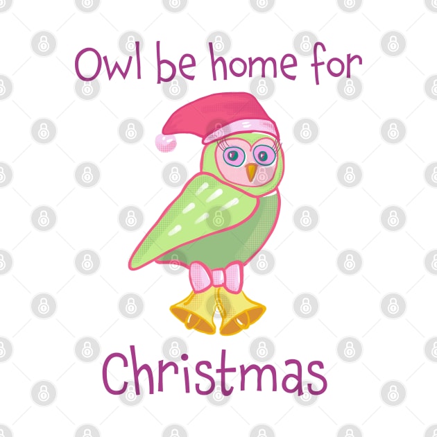 Cute owl wearing Santa hat Christmas shirt “Owl be home for Christmas” by Peaceful Pigments