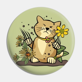 Angry Cat in Flower Garden Pin