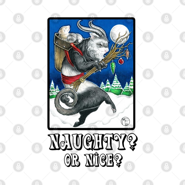 Ferret Krampus - Naughty or Nice? - Black Outlined Version by Nat Ewert Art