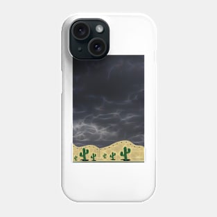 very black rain filled sky with a few stylized cactus plants Phone Case