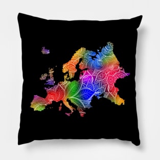 Colorful mandala art map of Europe with text in multicolor pattern Pillow