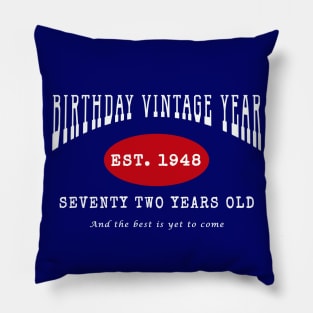 Birthday Vintage Year - Seventy Two Years Old Pillow