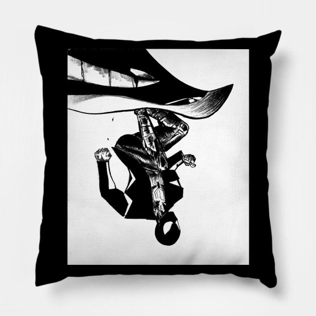 spider mexican man in gargoyle suit ecopop Pillow by jorge_lebeau