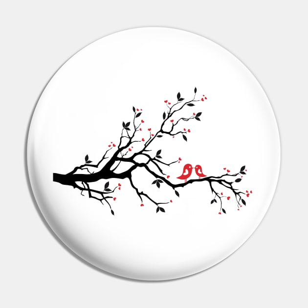 Kissing birds on love tree with red hearts Pin by beakraus