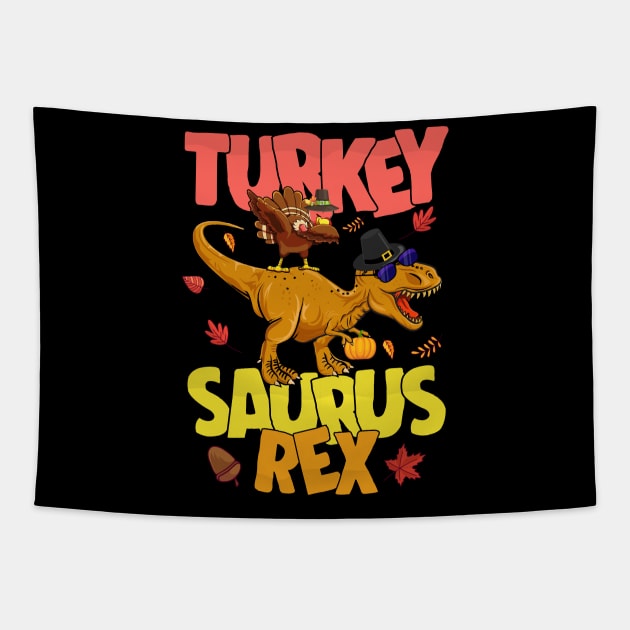 Dinosaur Thanksgiving Boys Turkey Saurus T rex Pilgrim Men Tapestry by MetalHoneyDesigns