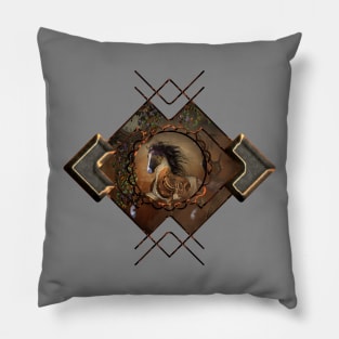 Beautiful steampunk horse with cloack and gears Pillow