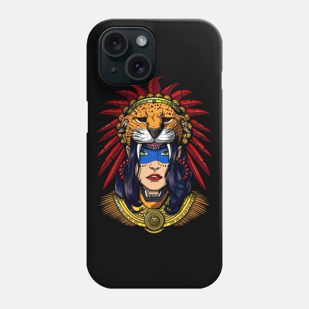 Aztec Jaguar Warrior Phone Case by underheaven