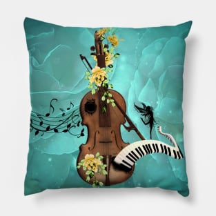 Wondeful violin with piano and flowers Pillow