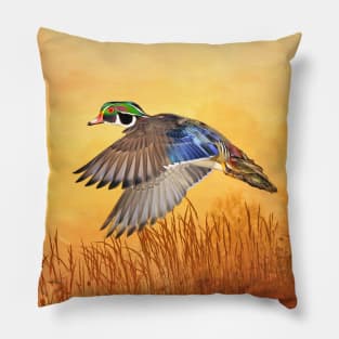 Wood Duck in Flight Pillow