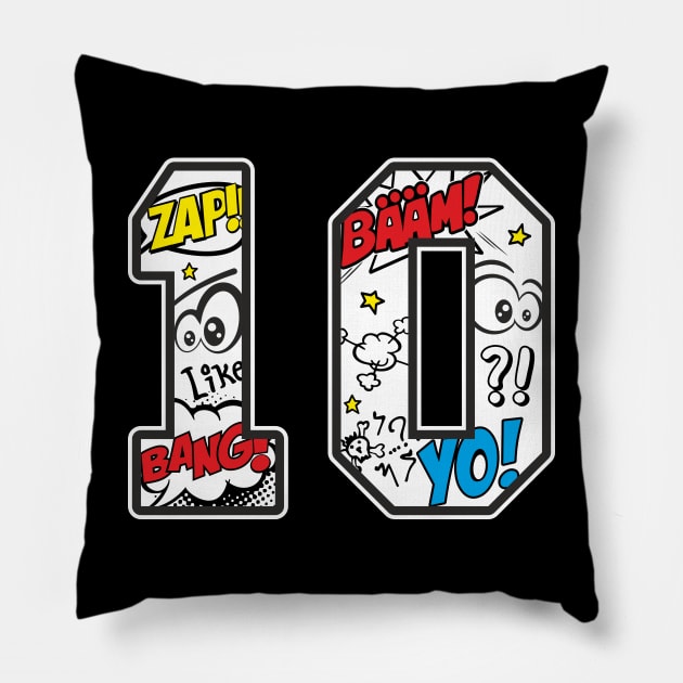10th Birthday Funny Comic Style Pillow by FloraLi