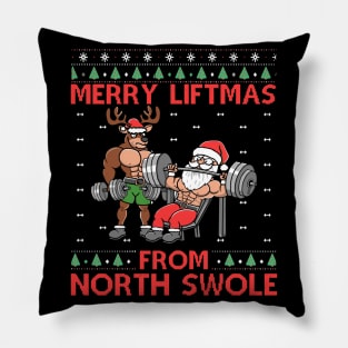 Merry Liftmas From North Swole Muscle Santa Weightlifting Pillow