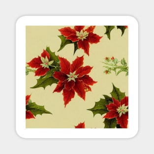 Vintage Florals Christmas Poinsettia Watercolor Magnet